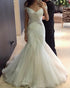 Sexy Tulle Mermaid Wedding Dresses Cap Sleeve V-Neck Simple Beach Wedding Gown Flare